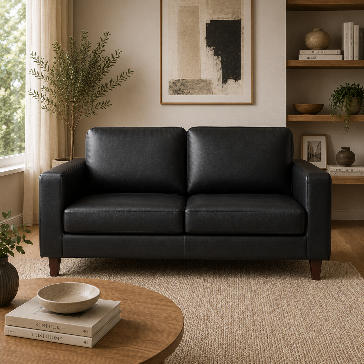 Sofa In A Box 3 Seater Black Faux Leather