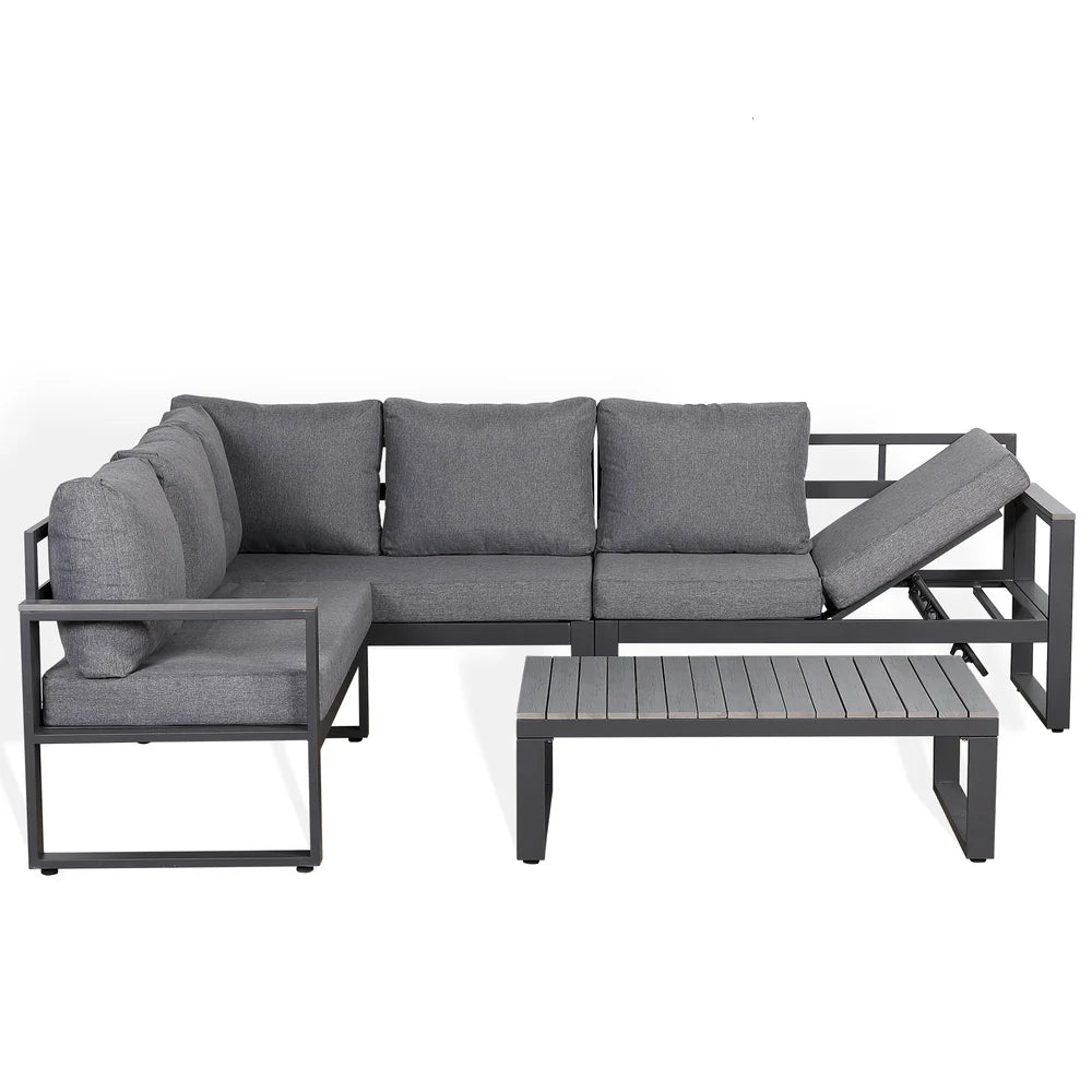 Dune Range LHF Corner Set Charcoal Aluminium Frame With Charcoal Cushions