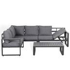 Dune Range LHF Corner Set Charcoal Aluminium Frame With Charcoal Cushions