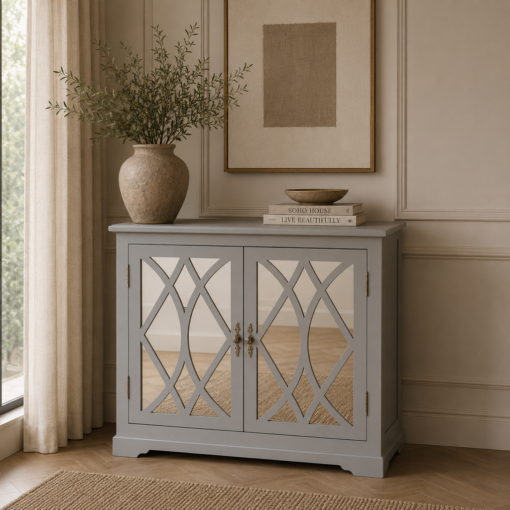 Grey Mirrored 2 Door Cupboard