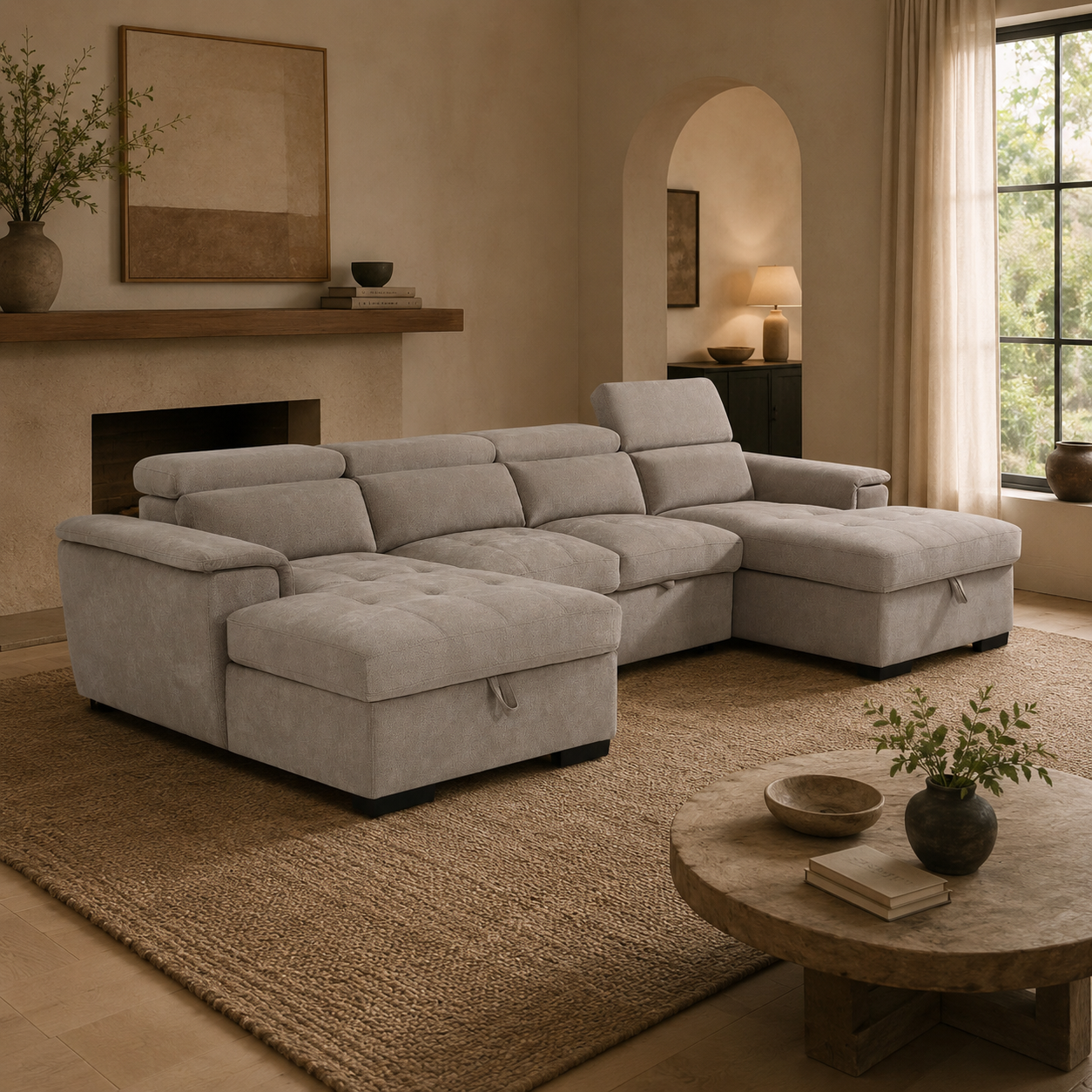 Alaya Sofabed Beige U Shape Corner