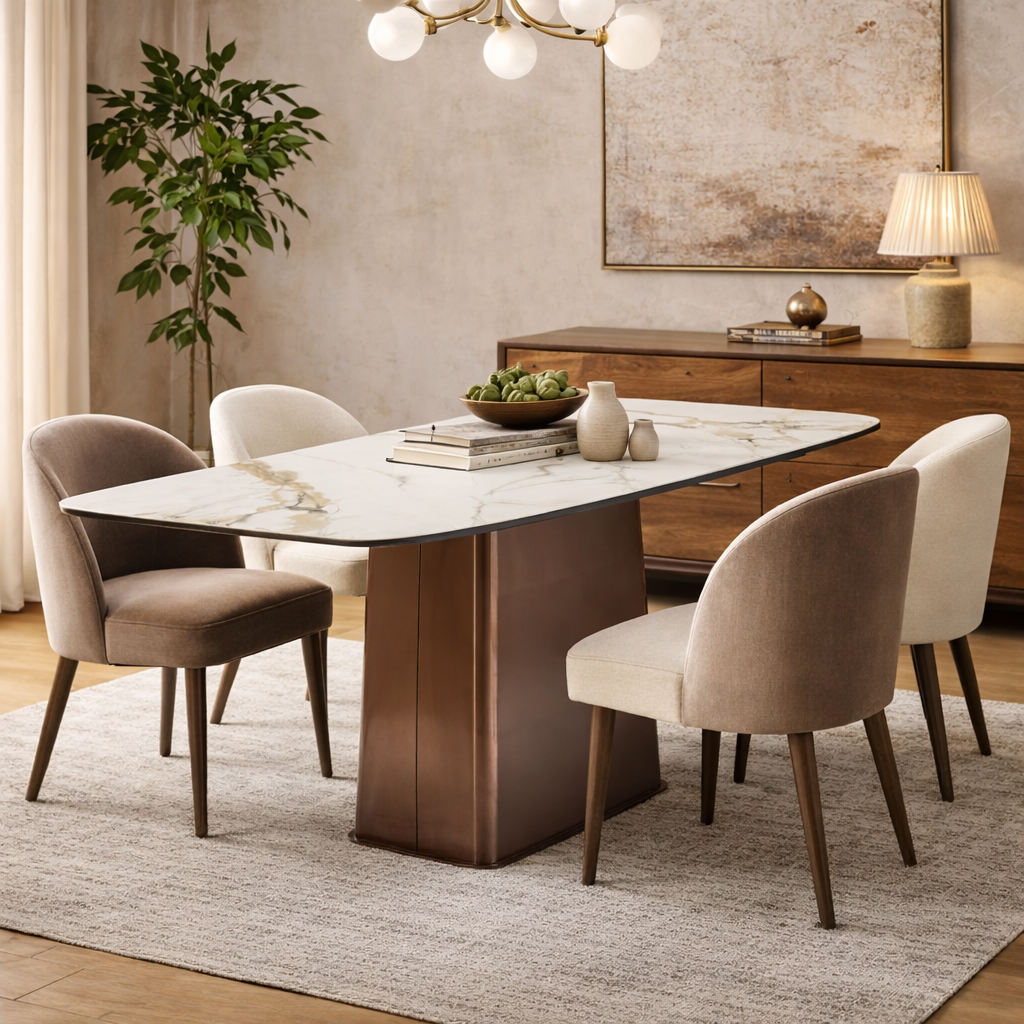 Imperia White Ceramic Marble Effect Rectangular Dining Table