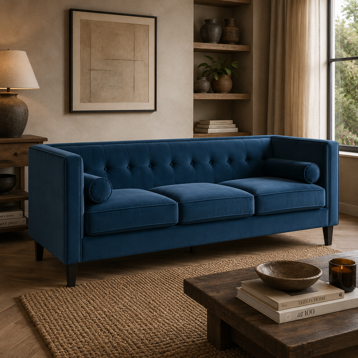 Sefira 3 Seat Navy Fabric Sofa
