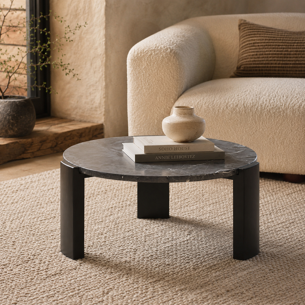 Palermo Round Black Marble Top Small Coffee Table
