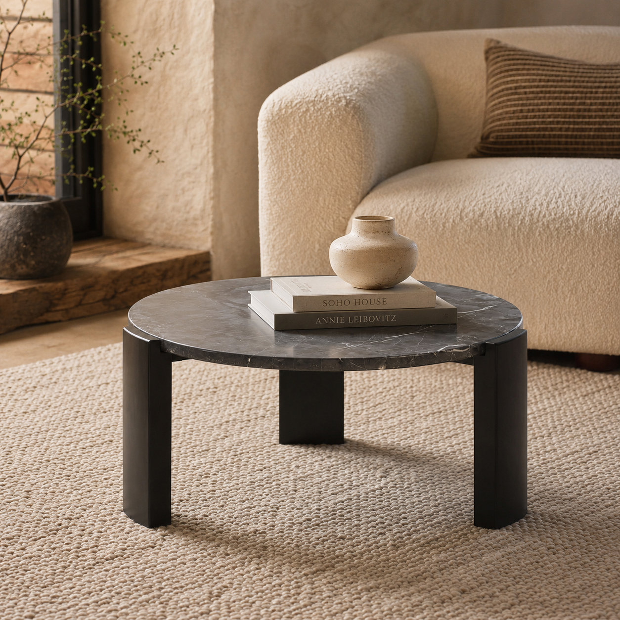 Palermo Round Black Marble Top Small Coffee Table