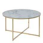Alisma Round Coffee Table with White Crystal Clear Marble Glass Top & Gold Legs