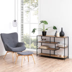 Seaford Wide Black Metal Bookcase with 4 Oak Shelves