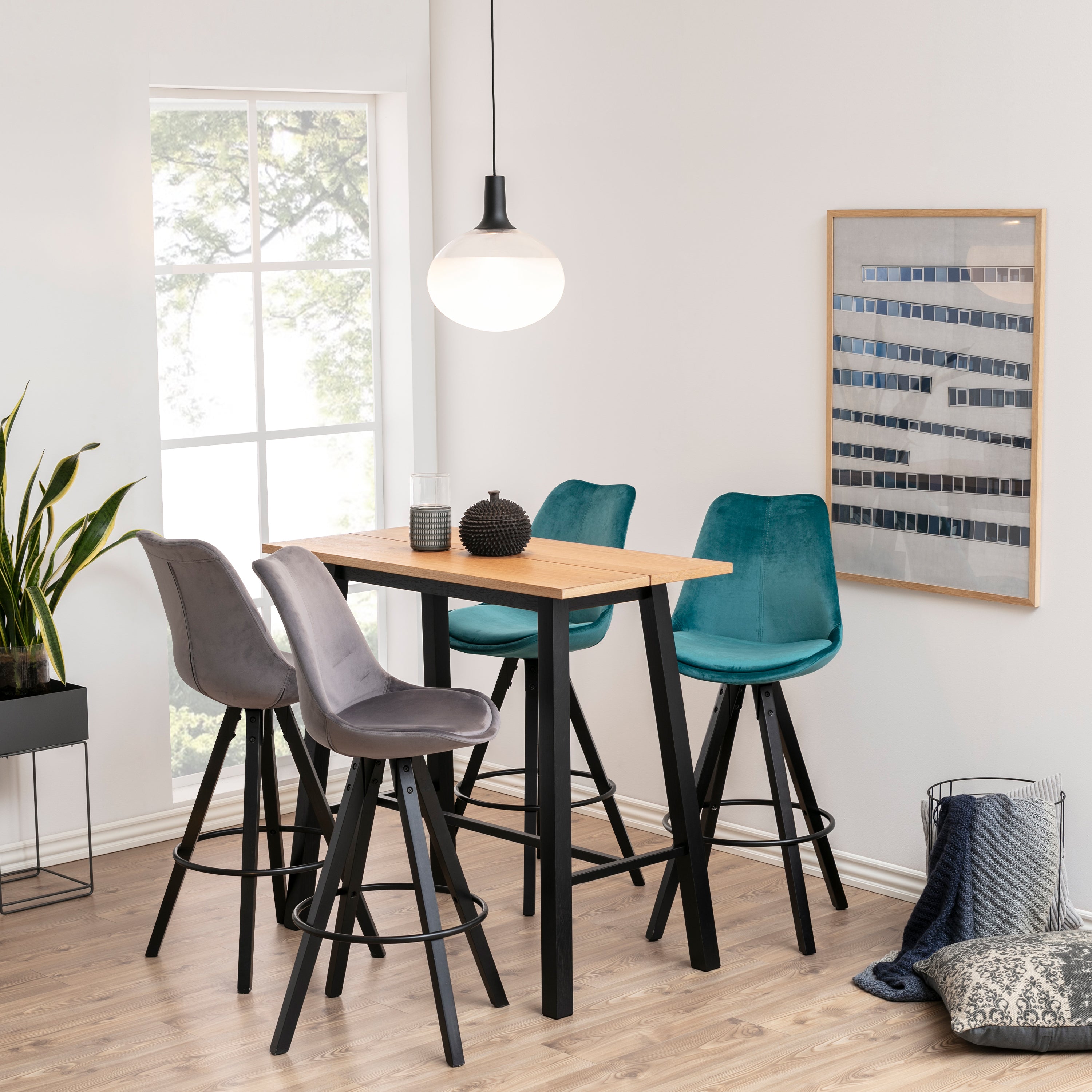 Chara Bar Table in Black & Oak