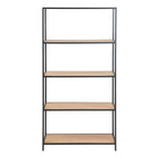 Seaford Tall Black Metal Bookcase with 4 Oak Shelves