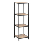 Seaford Narrow Black Metal Bookcase with 3 Oak Shelves