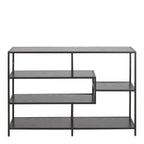 Seaford Wide Black Metal Bookcase with 4 Black Oak Shelves