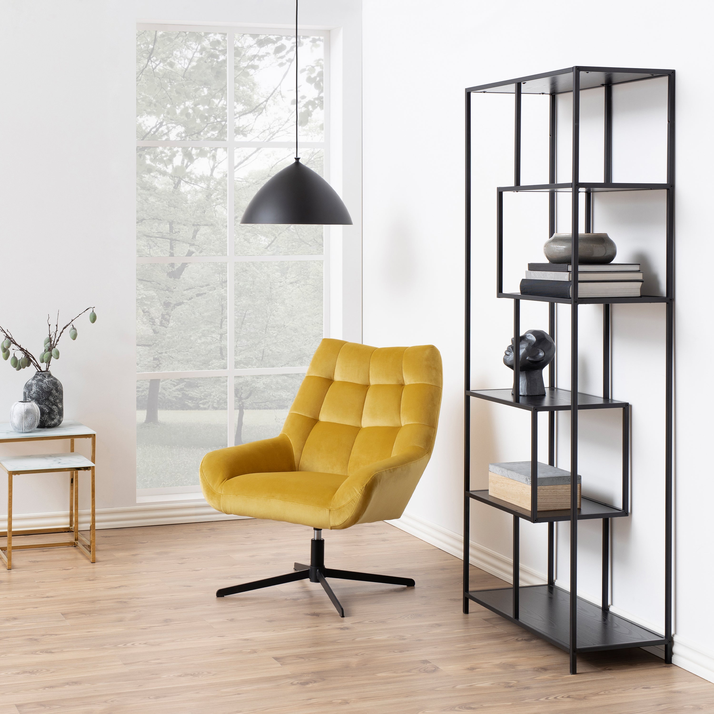 Seaford Tall Black Metal Bookcase with 5 Black Shelves