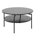 Goldington Round Coffee Table with Black Marble Melamine Top & Black Legs