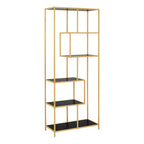 Seaford Tall Gold Metal Bookcase with 5 Black Shelves