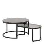 Spiro Round/Oval Coffee Table Set with Black Marble/Smoked Melamine Glass Top
