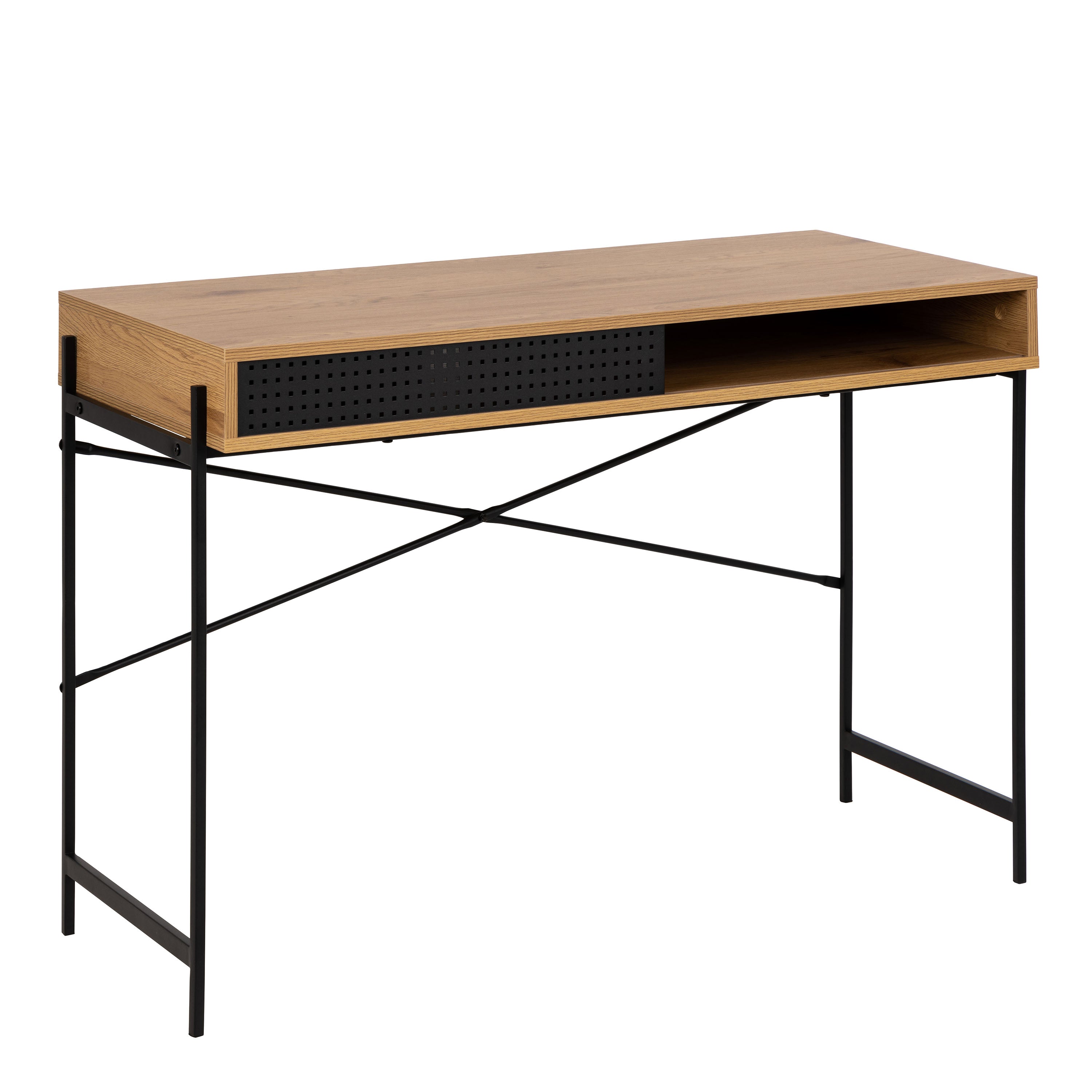 Angus Desk with Sliding Door in Oak & Black