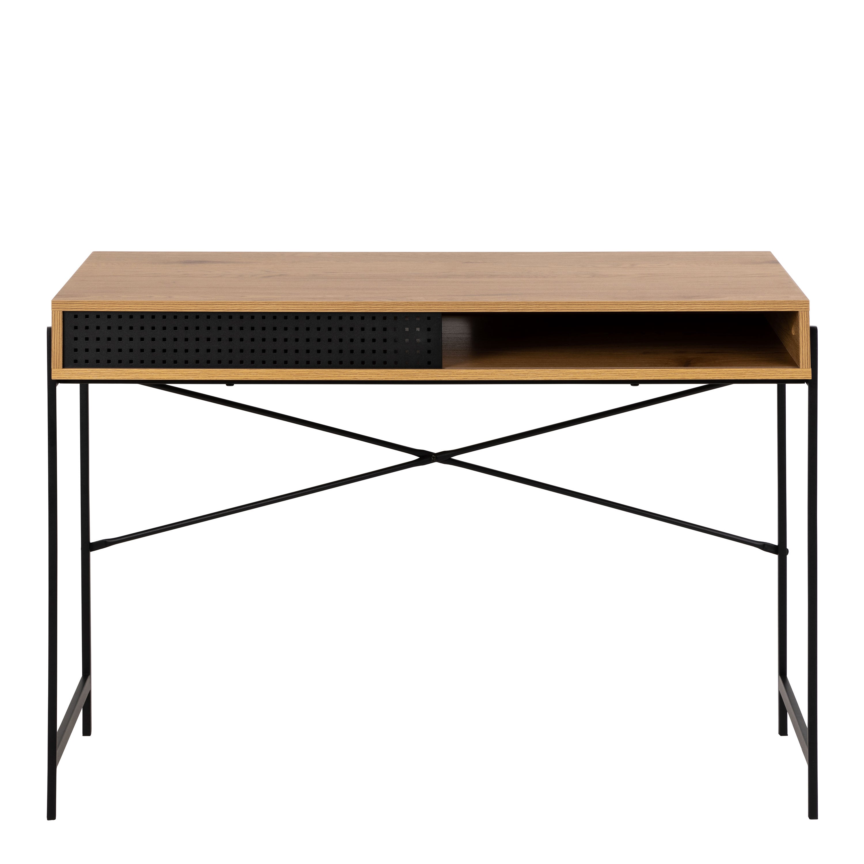 Angus Desk with Sliding Door in Oak & Black