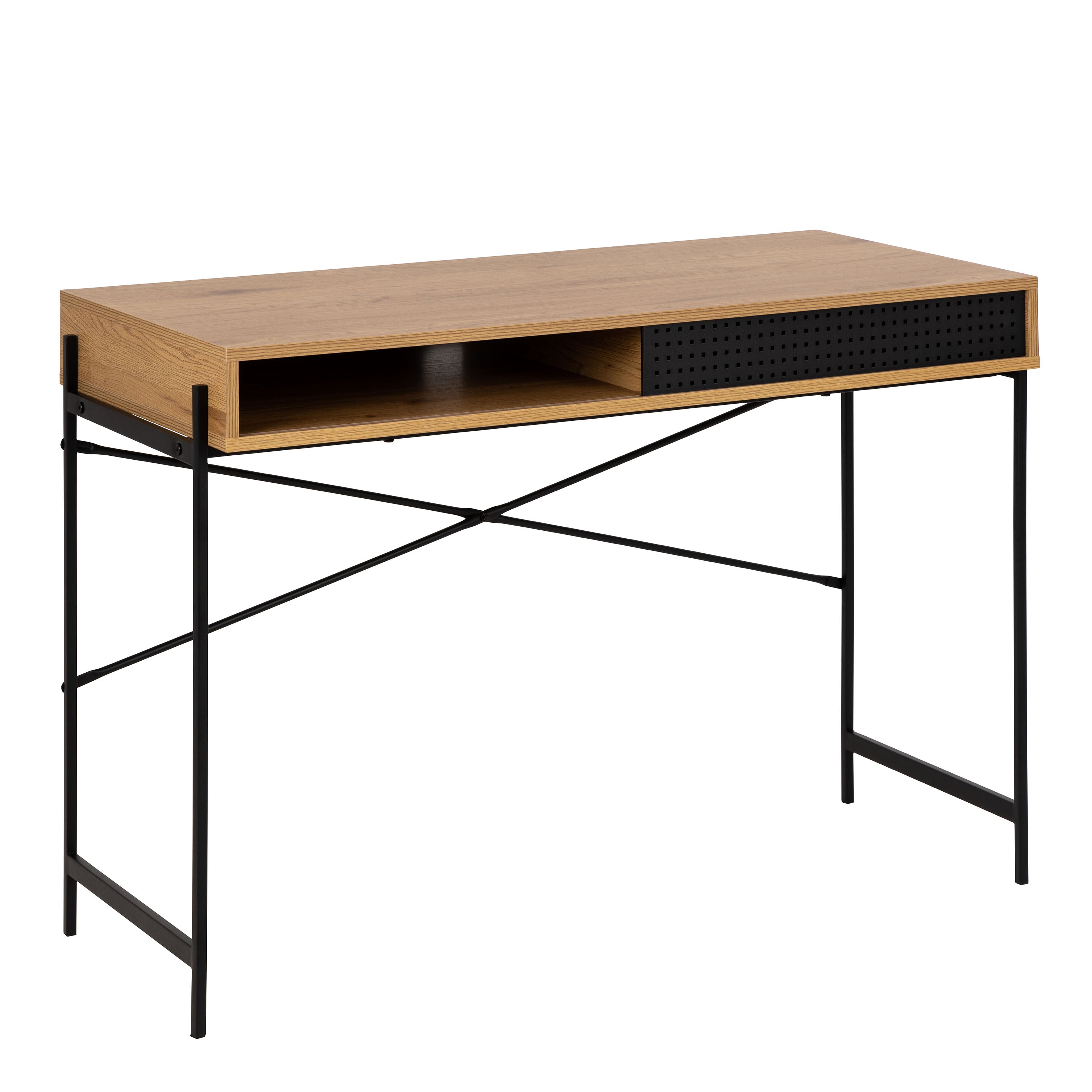 Angus Desk with Sliding Door in Oak & Black