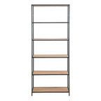 Seaford Tall Black Metal Bookcase with 5 Shelves in Oak