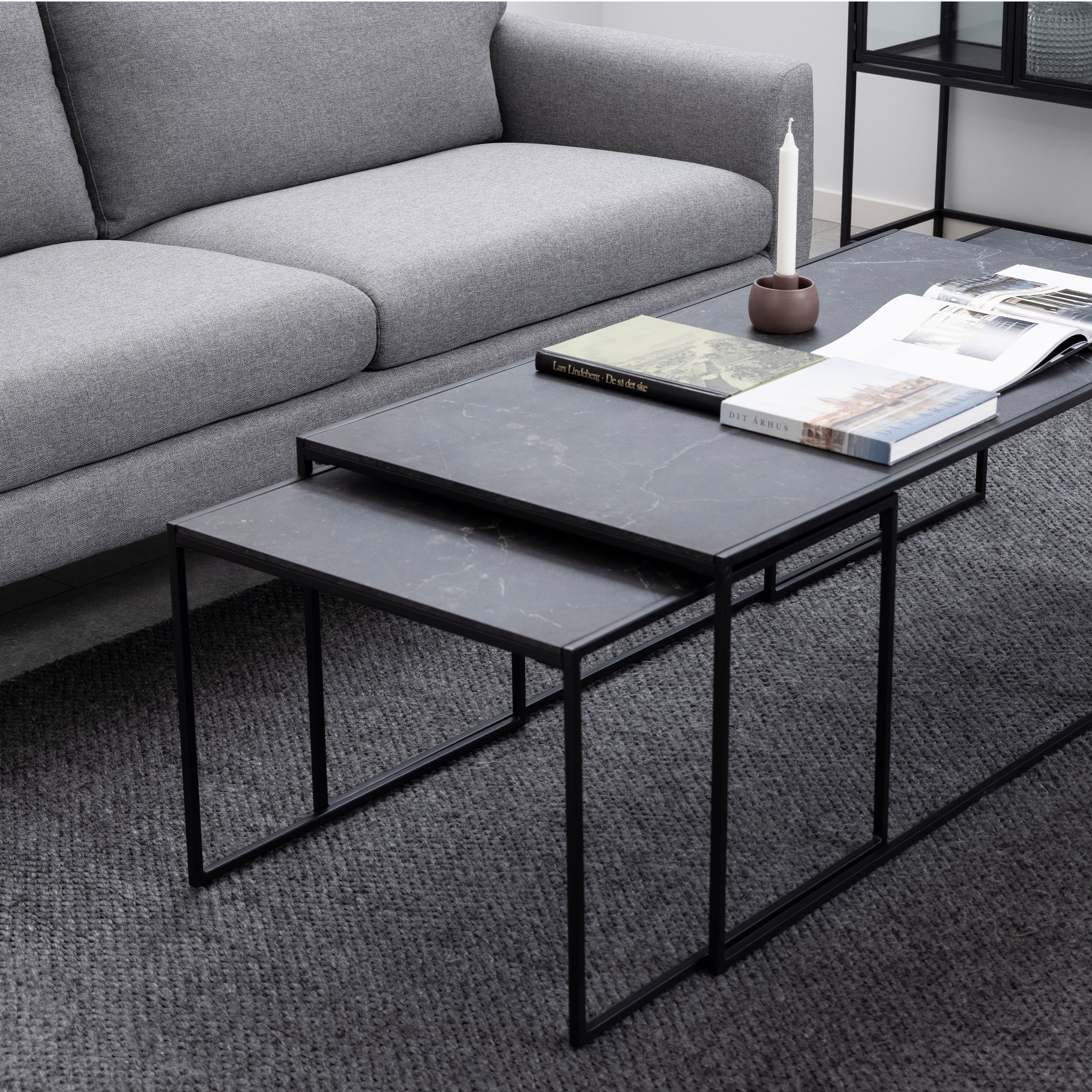 Infinity Square/Coffee Table Setin Matt Black Set of 3