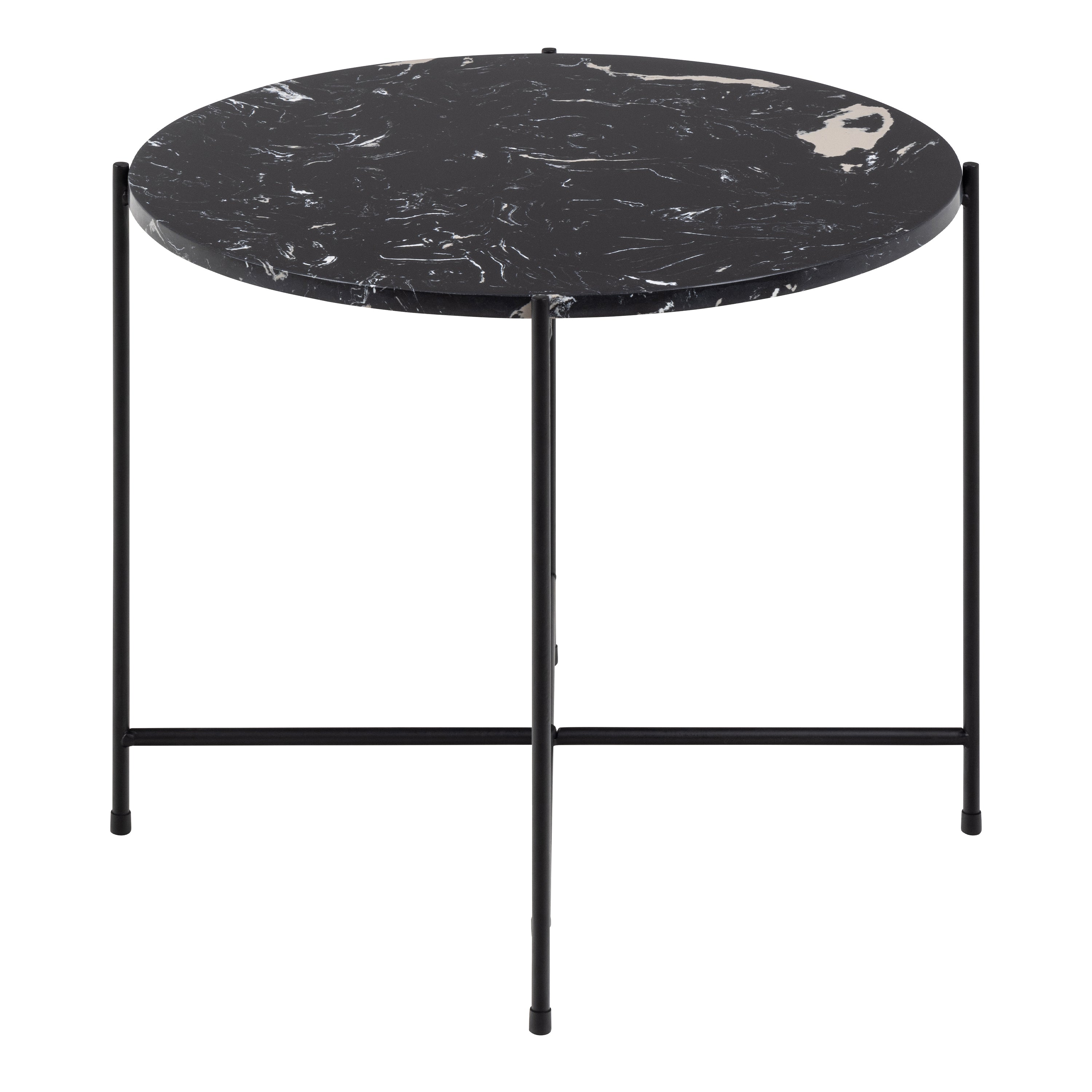 Avila Side Table with Black Polished Marble Stone 52x40cm