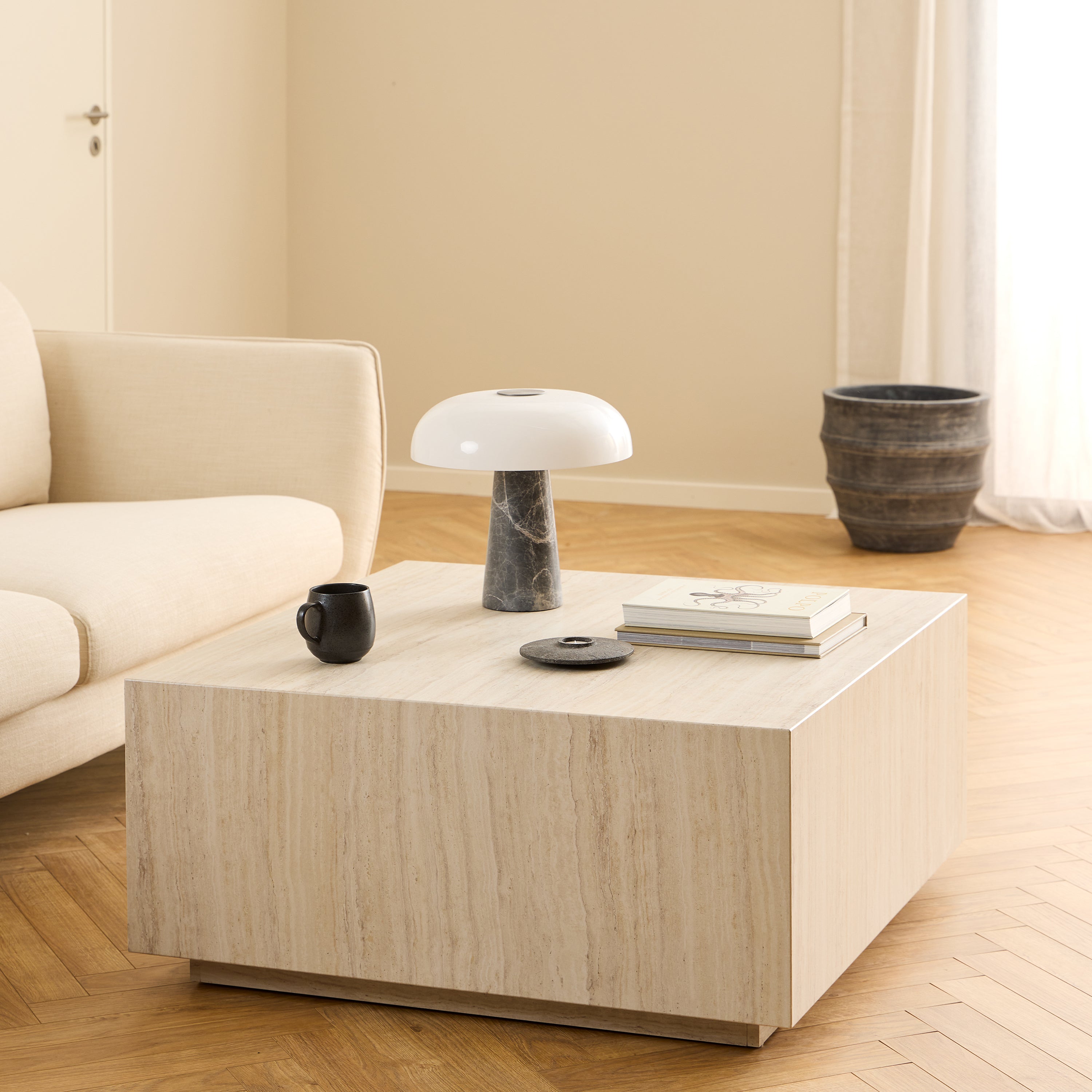 Dice Square Coffee Table in Light Travertine Effect