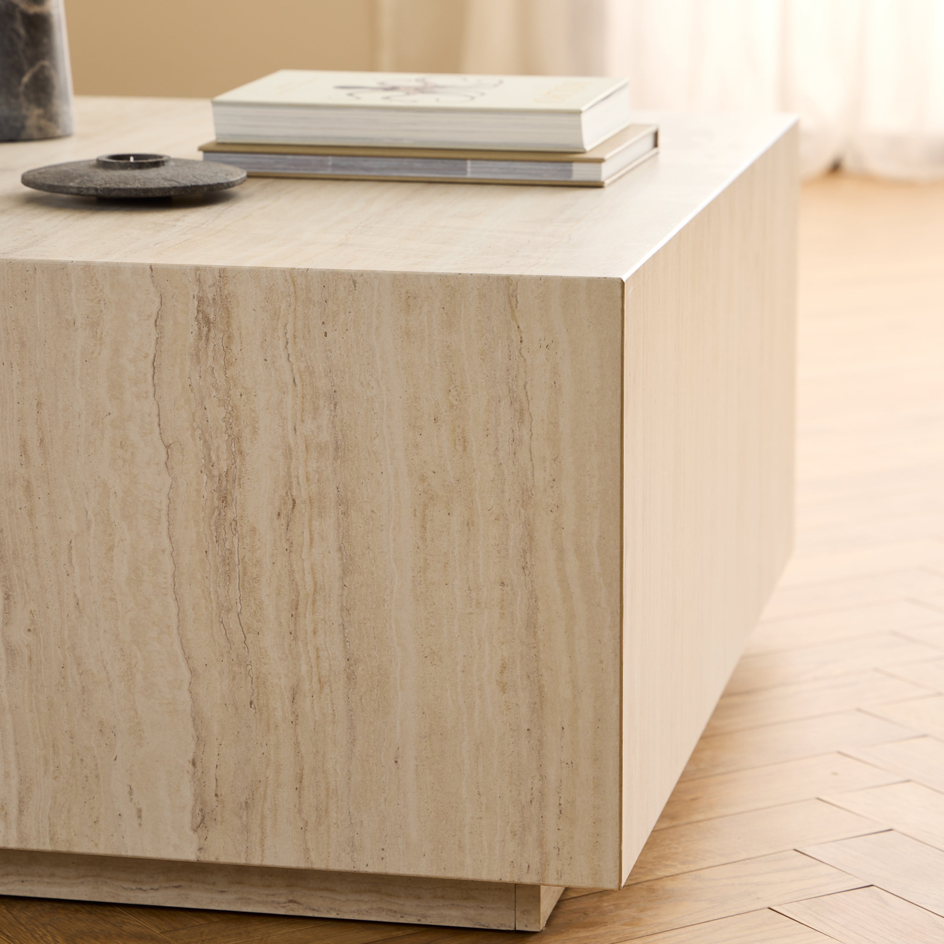 Dice Square Coffee Table in Light Travertine Effect