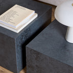 Dice Square Coffee Table Set in Black Ocean Rough Paper