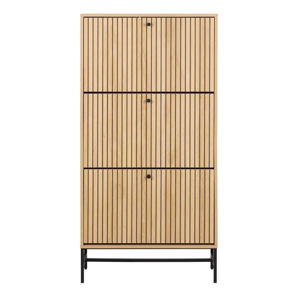 Albany Shoe Cabinet 3 Flip Down Doors in Oak/Black Legs