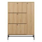Albany Shoe Cabinet 3 Flip Down Doors 1 Pull Open Door in Oak/Black Legs