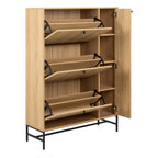 Albany Shoe Cabinet 3 Flip Down Doors 1 Pull Open Door in Oak/Black Legs