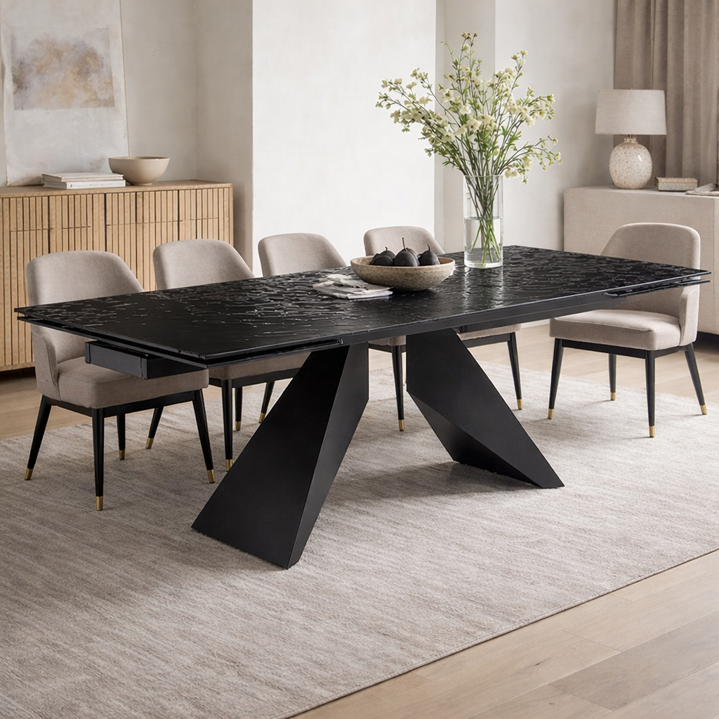 Silux Extending Dining Table Carbon Black Reinforced Glass