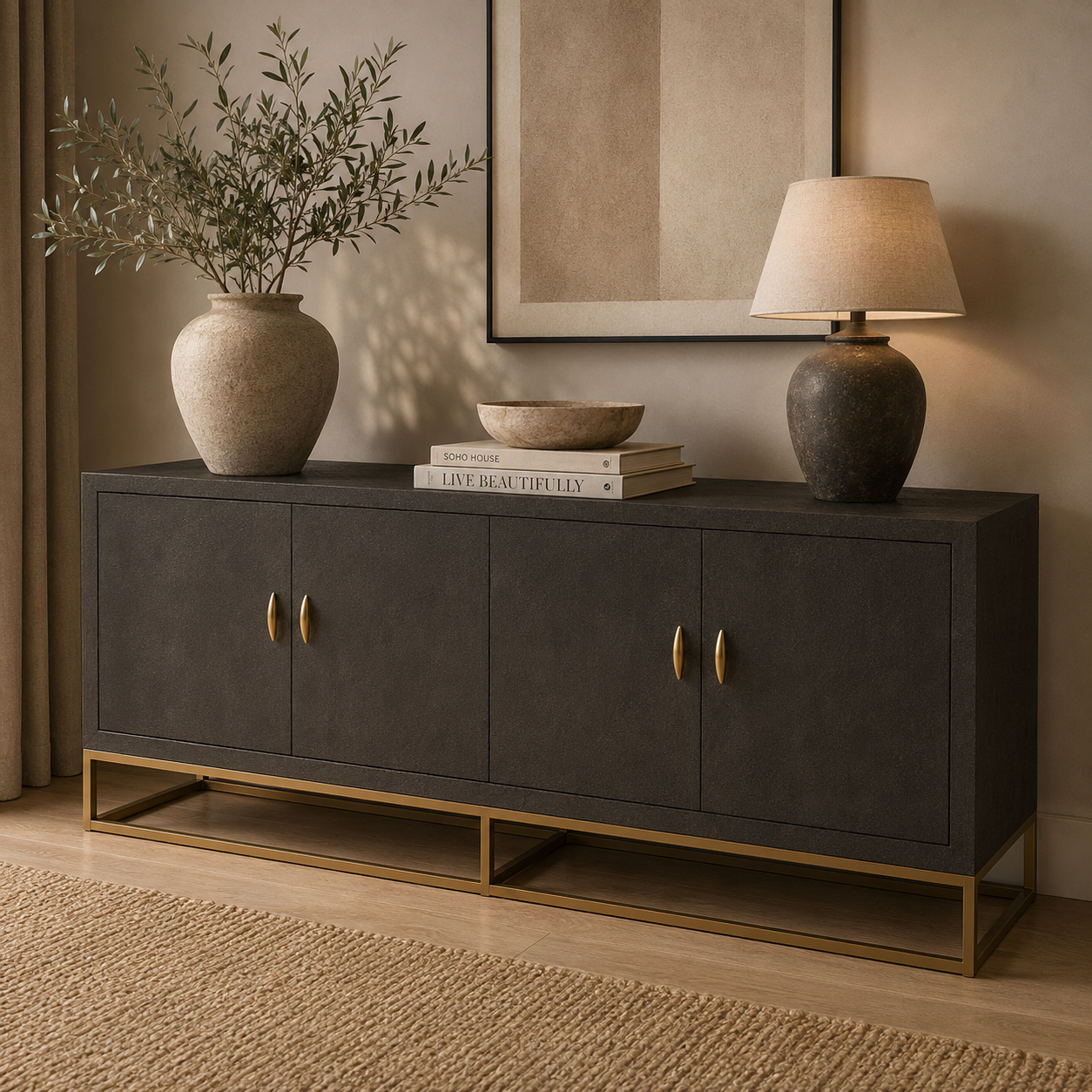 Raphia Sideboard Brown Shagreen
