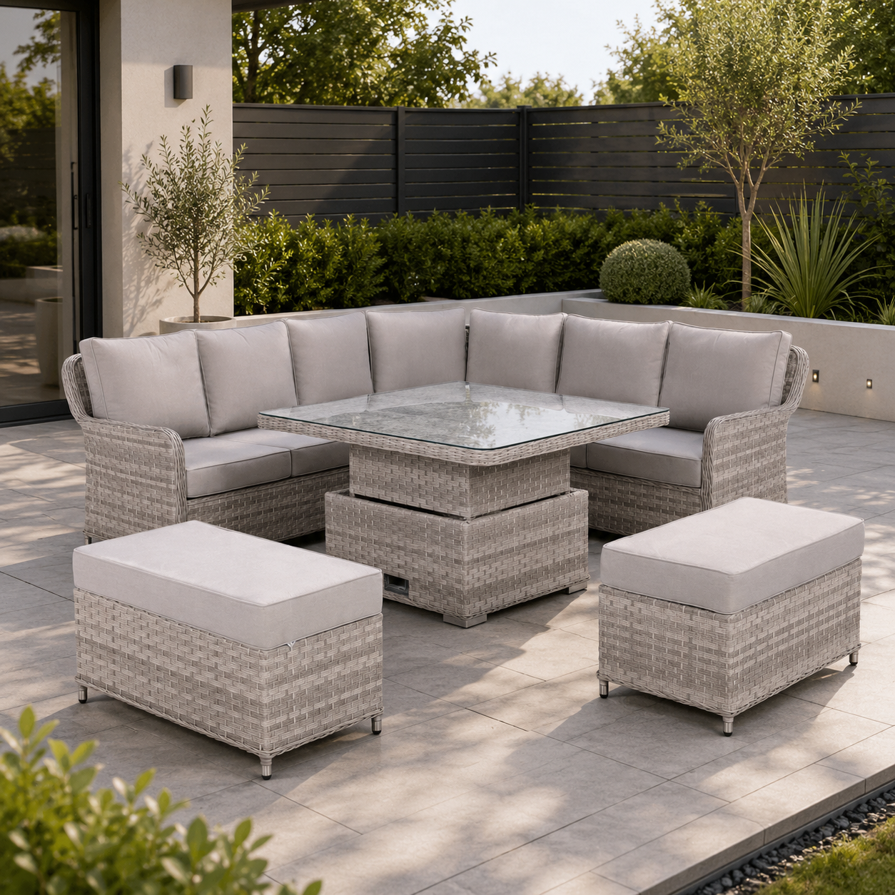 Havana Range Round Corner Sofa Set with Rising Table