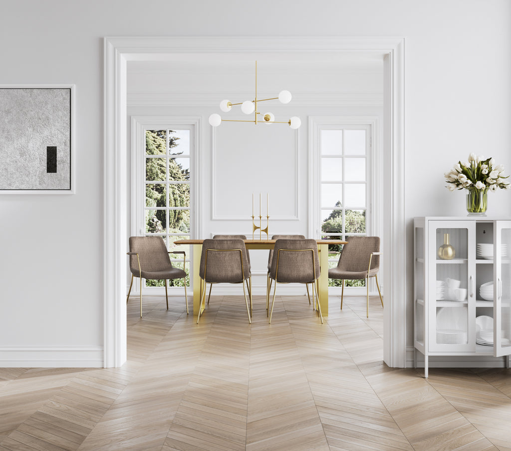 CARLO TAUPE / GOLD / ARMS DINING CHAIR