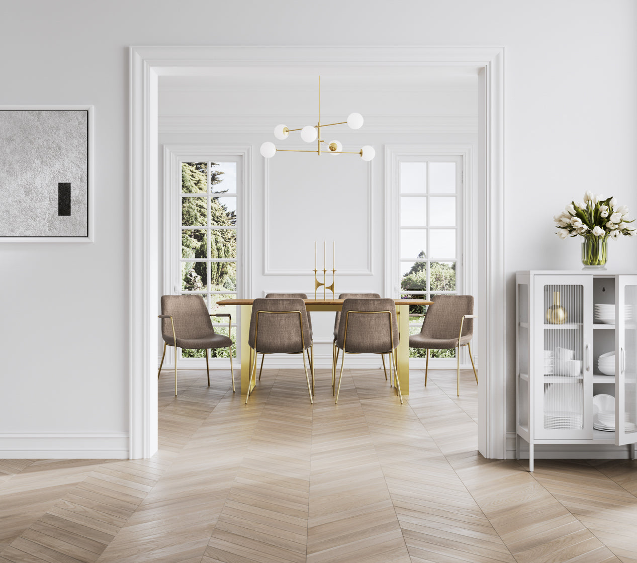 CARLO TAUPE / GOLD / ARMS DINING CHAIR