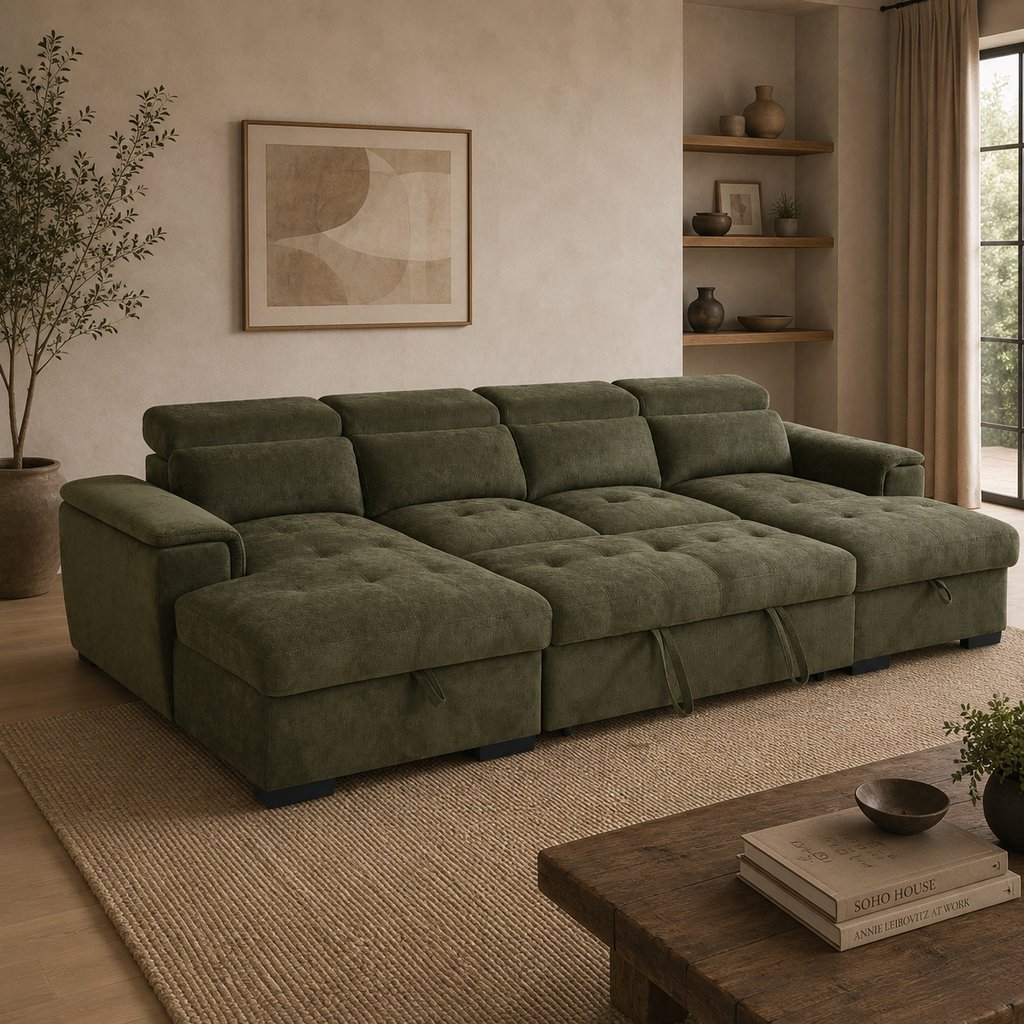 Alaya Sofabed Green U Shape Corner