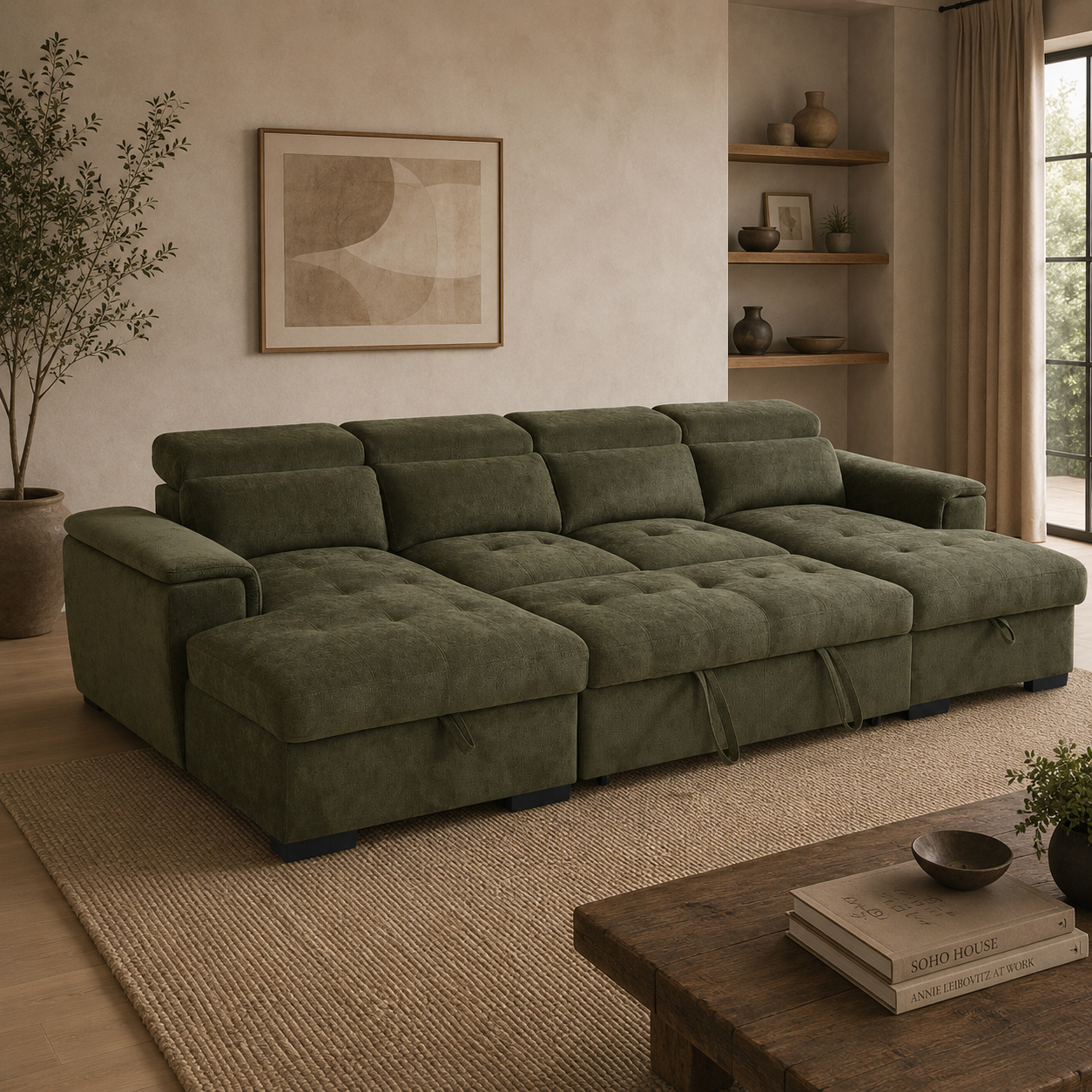 Alaya Sofabed Green U Shape Corner