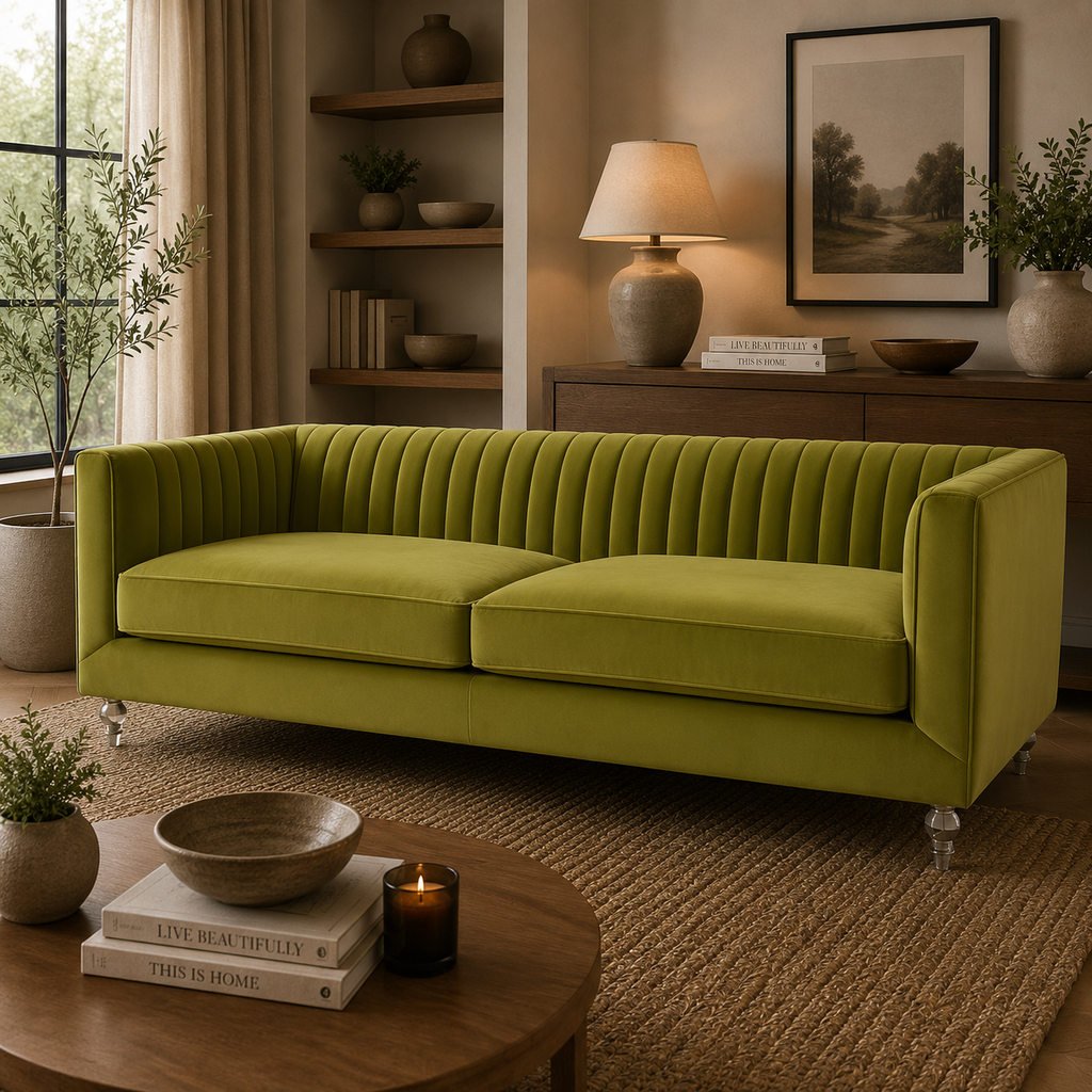 Brasa 3 Seat Green Velvet Sofa