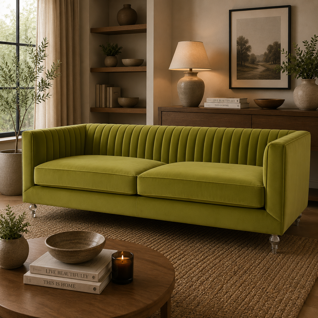 Brasa 3 Seat Green Velvet Sofa