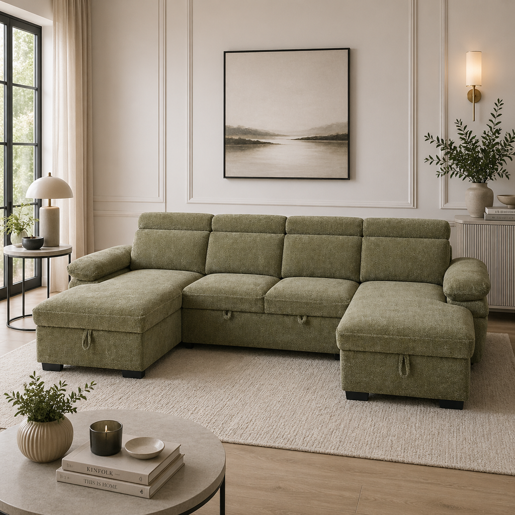 Hudson Sofabed Blue U Shape Corner