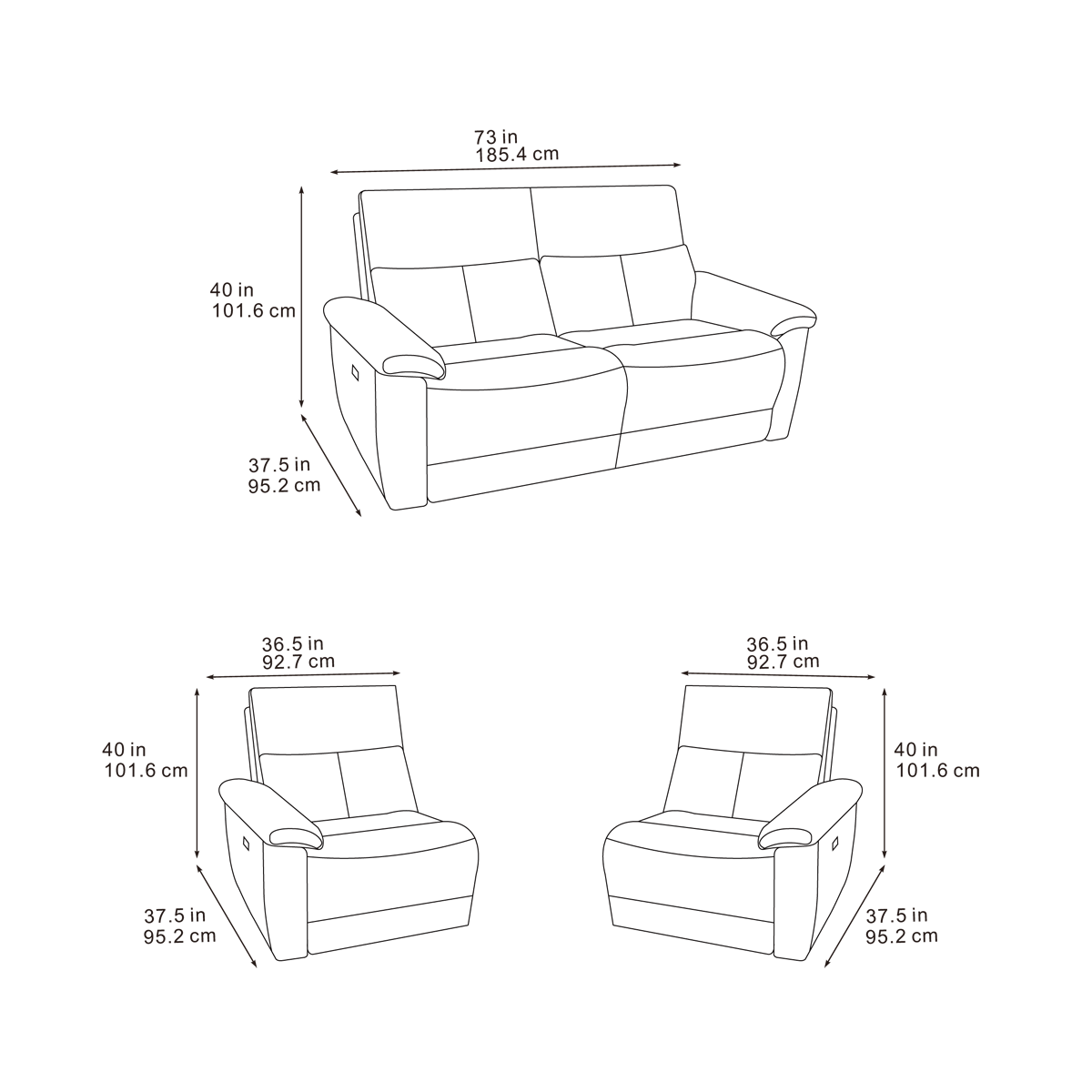 Klint Grez Lay-Z-Boy Style Fabric Power Recliner 3 Seater Sofa