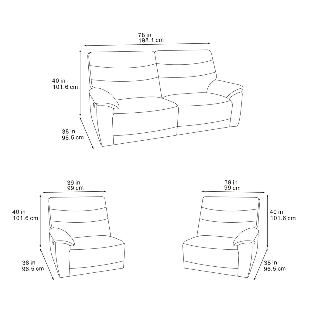 Toledo Steel Grey  Lay-Z-Boy Style Fabric Power Recliner 3 Seater Sofa