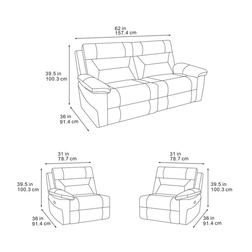 Lucca Inc Lay-Z-Boy Style Fabric Power Recliner 2 Seater Sofa