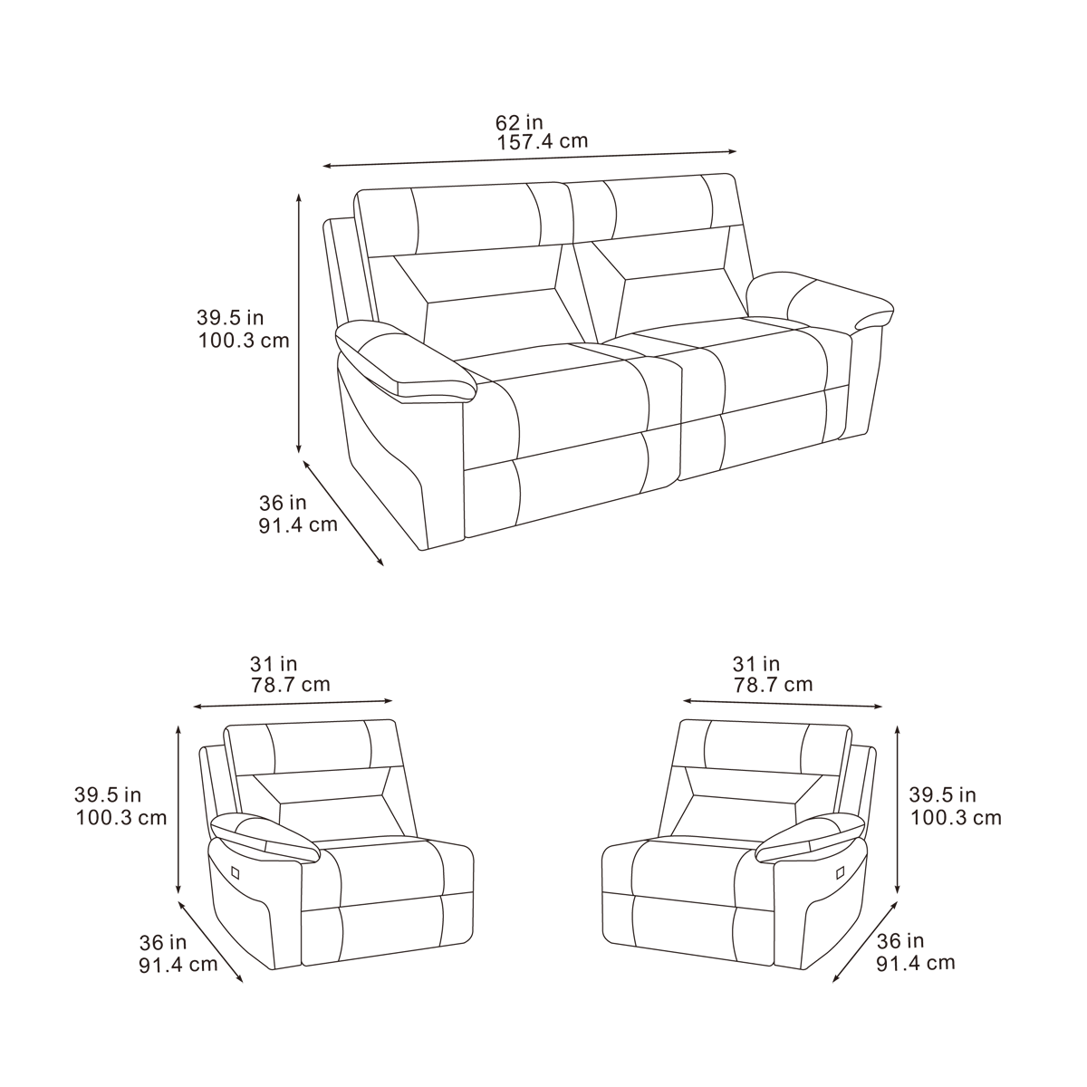 Lucca Inc Lay-Z-Boy Style Fabric Power Recliner 2 Seater Sofa