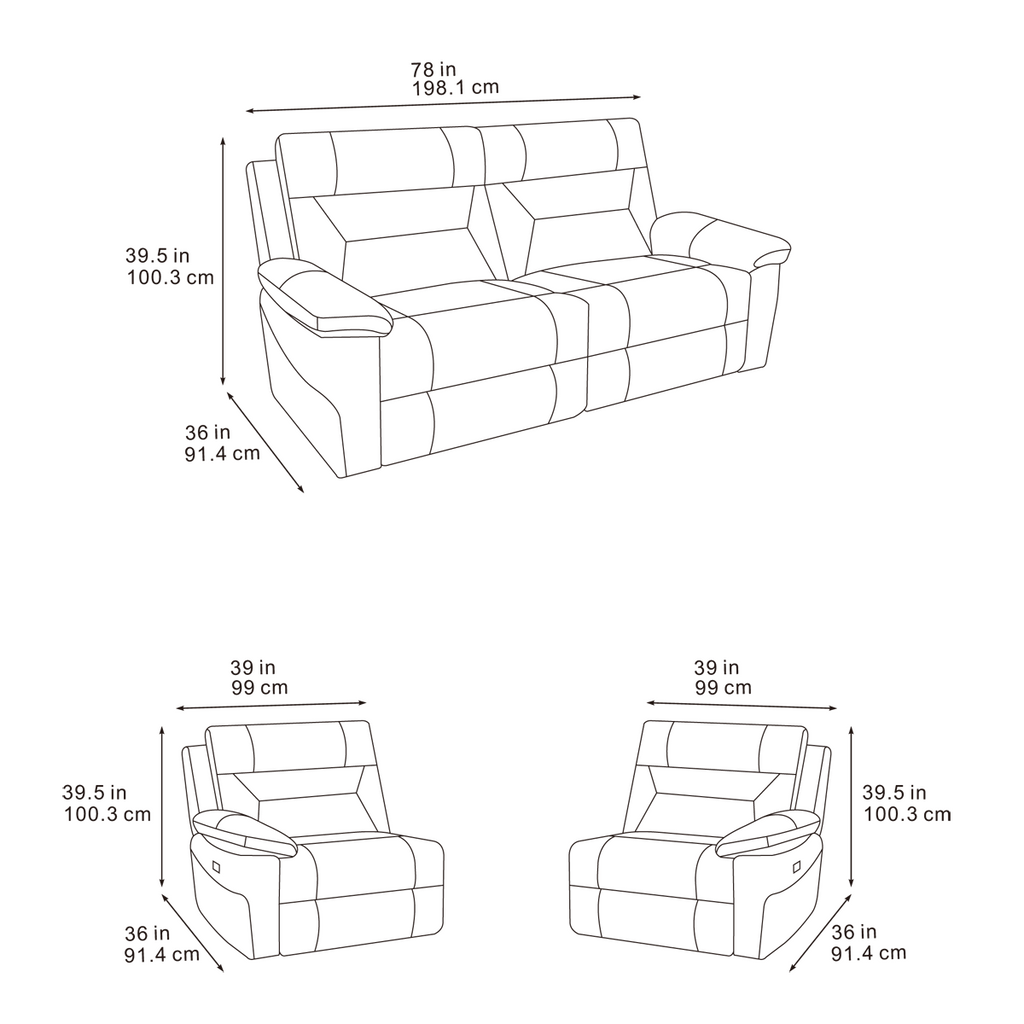 Lucca Inc Lay-Z-Boy Style Fabric Power Recliner 3 Seater Sofa