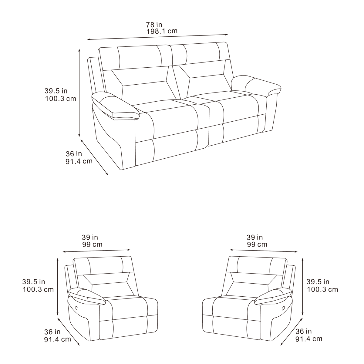 Lucca Inc Lay-Z-Boy Style Fabric Power Recliner 3 Seater Sofa