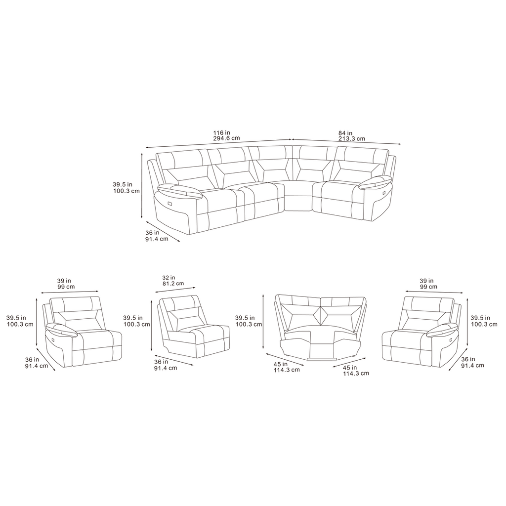 Lucca Inc Lay-Z-Boy Style Fabric Power Recliner Corner Sofa