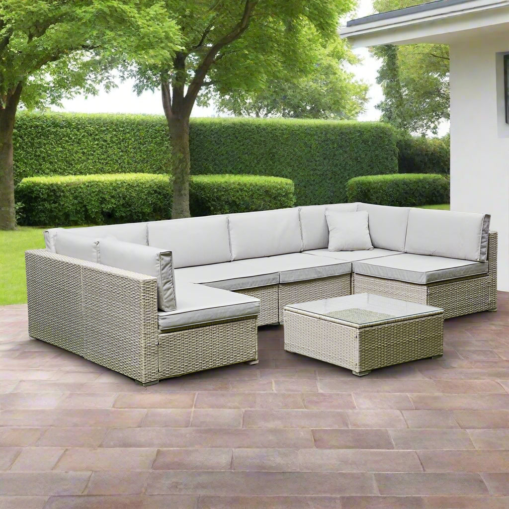 Hampton U Shaped Rattan Lounge Set With Coffee Table