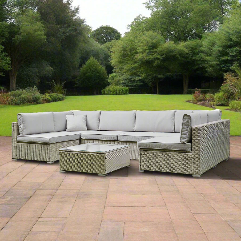 Hampton U Shaped Rattan Lounge Set With Coffee Table